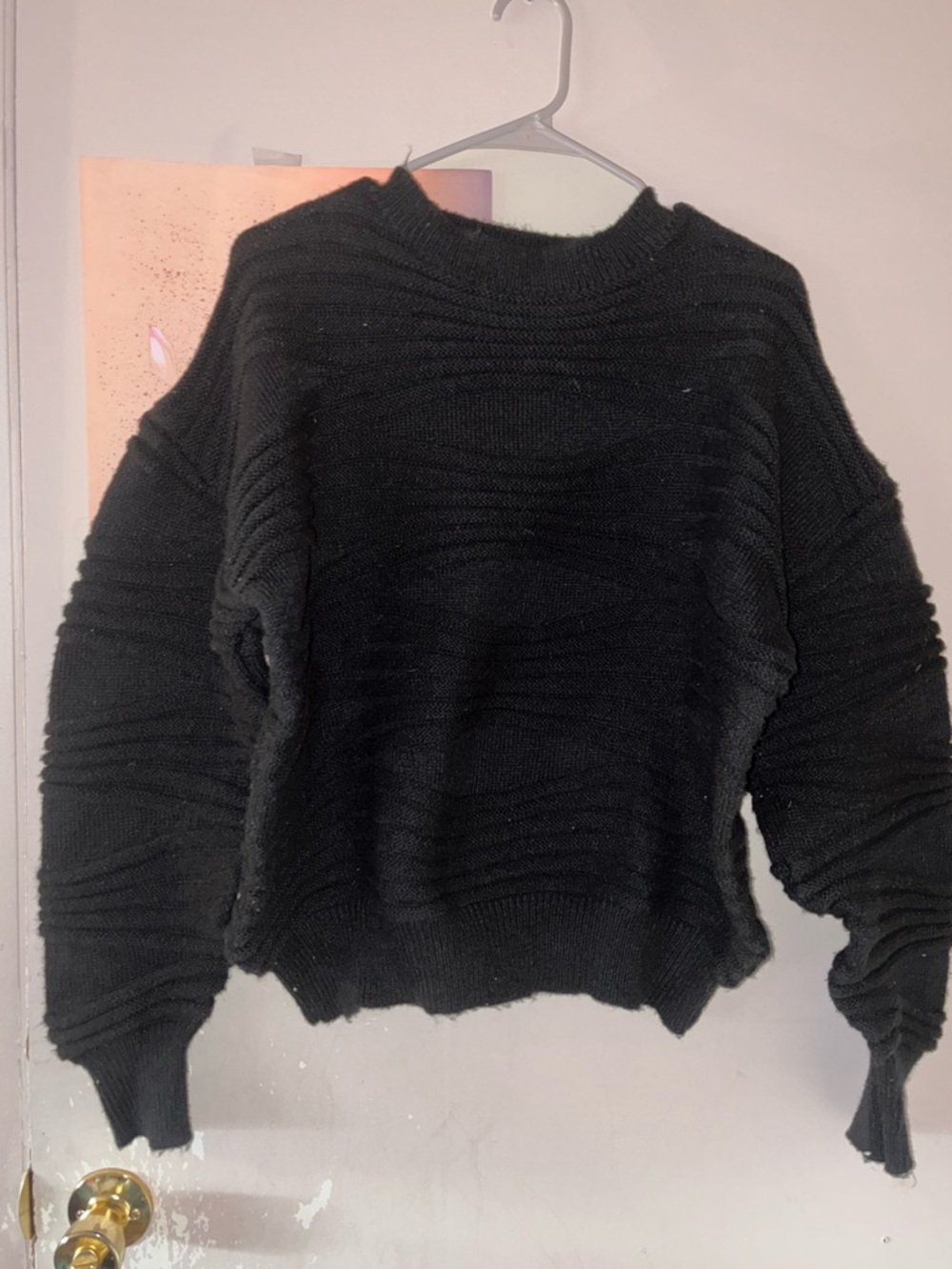 Black Ribbed Crewneck Sweater - Women
